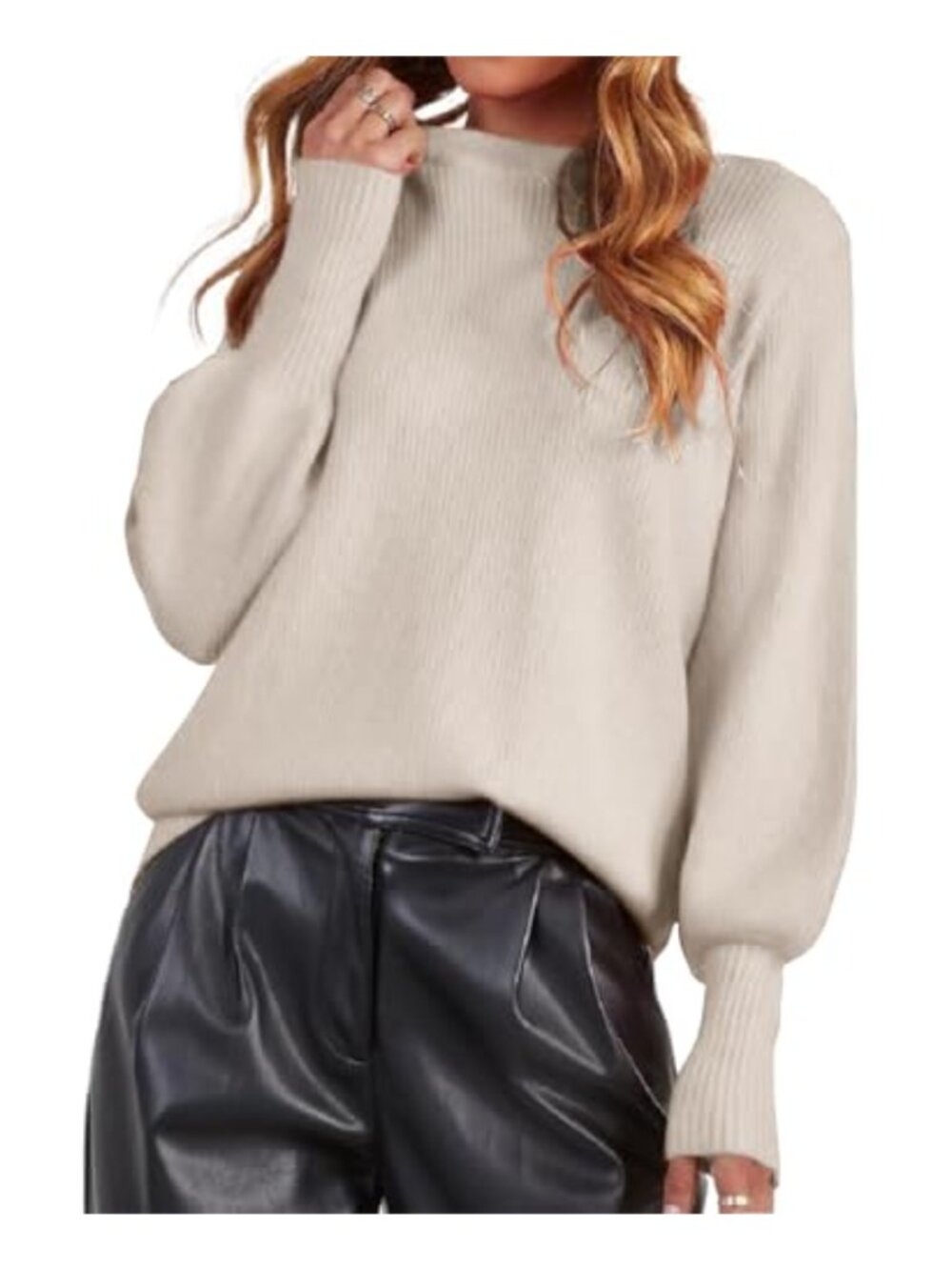 Womens Ribbed Knit Pullover Sweater Crew Neck Long Sleeve Oversized
